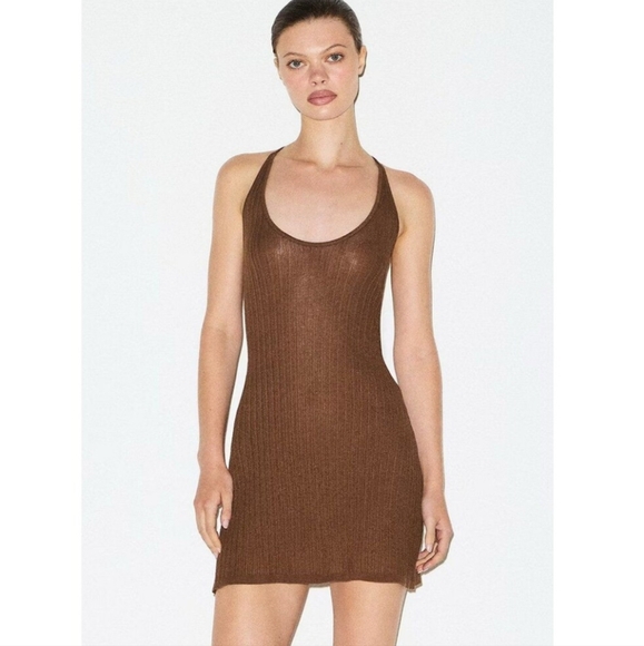skims sheer knit plunge mini dress Sheer Knit Plunge Mini Dress